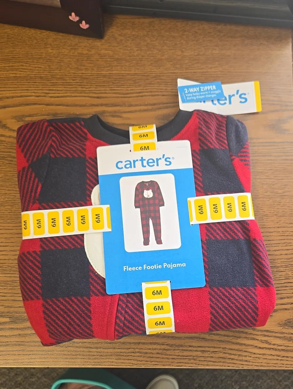 6m Carter's Red and Black Buffalo Plaid Fleece Footie Pajama